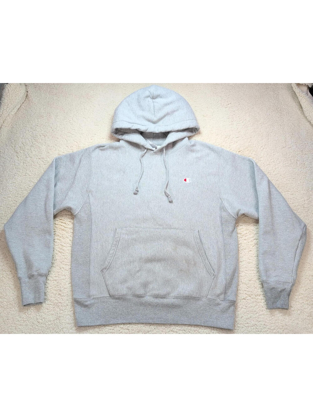 Champion Reverse Weave Hoodie Medium Gray Pullover Sweatshirt Logo Casual